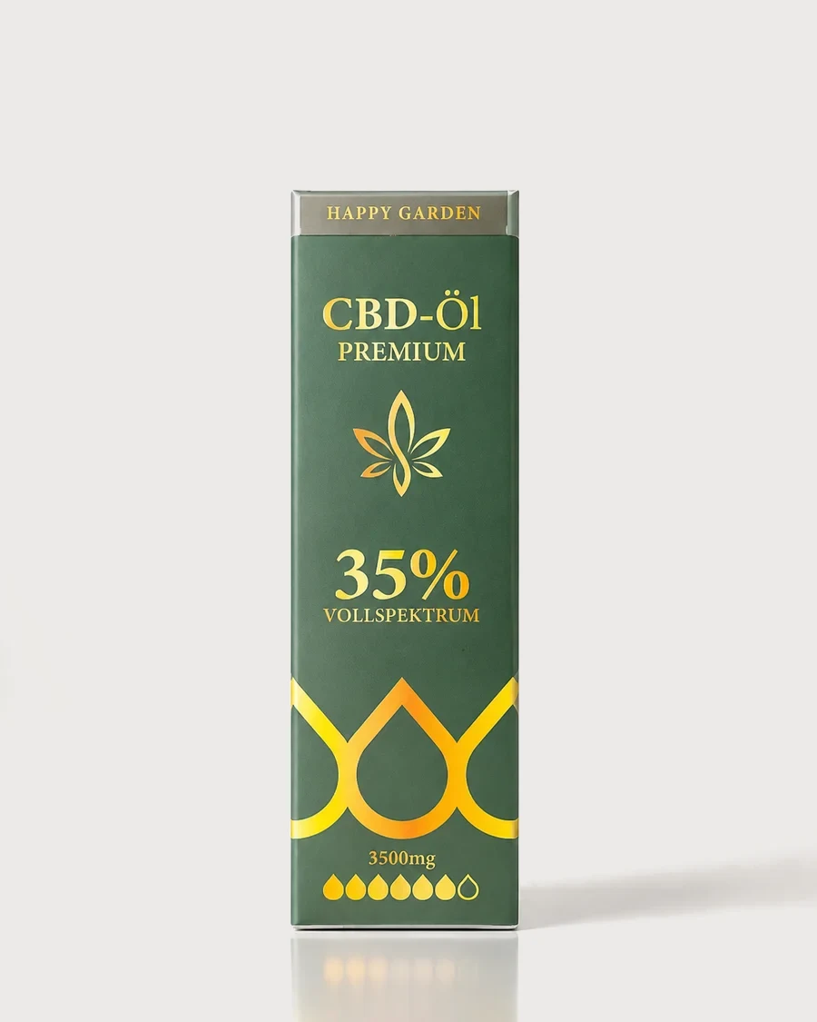 CBD-Öl im Fläschchen, Nahaufnahme vor neutralem Hintergrund